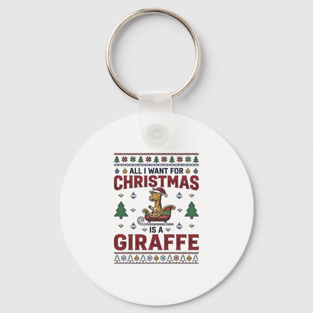 Jul Giraff släde Rolig Holiday T-Shirt Des Nyckelring (Framsida)