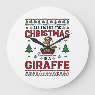 Jul Giraff släde Rolig Holiday T-Shirt Des Stor Klocka