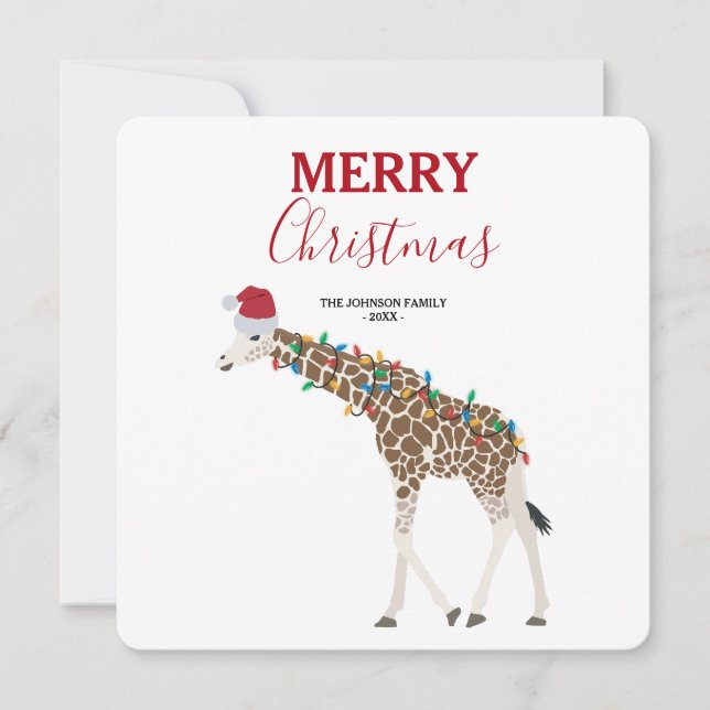 Jul Giraffe Funny Animal med Santa Hat Card (Framsida)