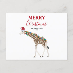 Jul Giraffe Funny Animal med Santa Hat Card Helg Vykort