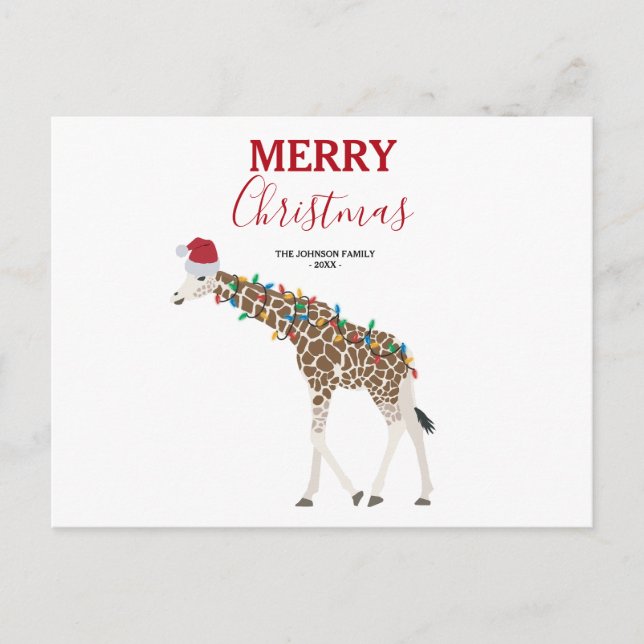 Jul Giraffe Funny Animal med Santa Hat Card Helg Vykort (Framsida)