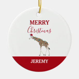 Jul Giraffe Funny Animal med Santa Hat Card Julgransprydnad Keramik