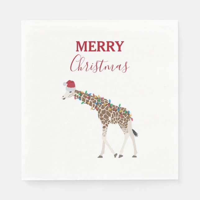 Jul Giraffe Funny Animal med Santa Hat Card Pappersservett (Framsidan)