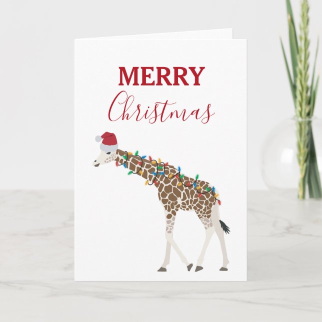 Jul Giraffe Funny Animal med Santa Hat Card Tack Kort (Framsida)