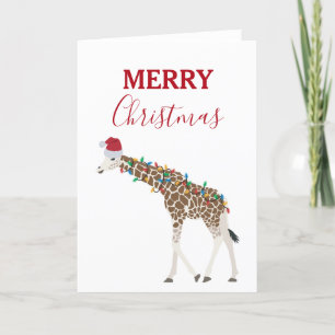 Jul Giraffe Funny Animal med Santa Hat Card Tack Kort