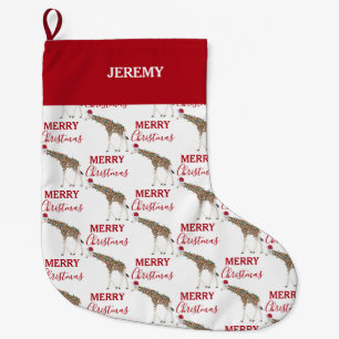 Jul Giraffe Funny Animal med Santa Hat Stor Julstrumpa