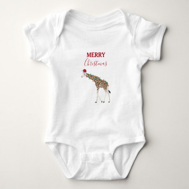 Jul Giraffe Funny Animals med Santa Hat T Shirt (Framsida)