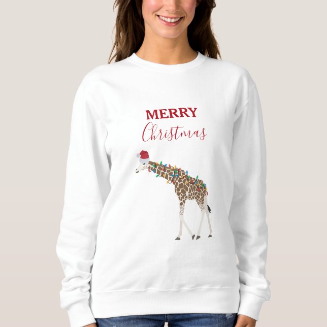 Jul Giraffe Funny Animals med Santa Hat T Shirt (Framsida)