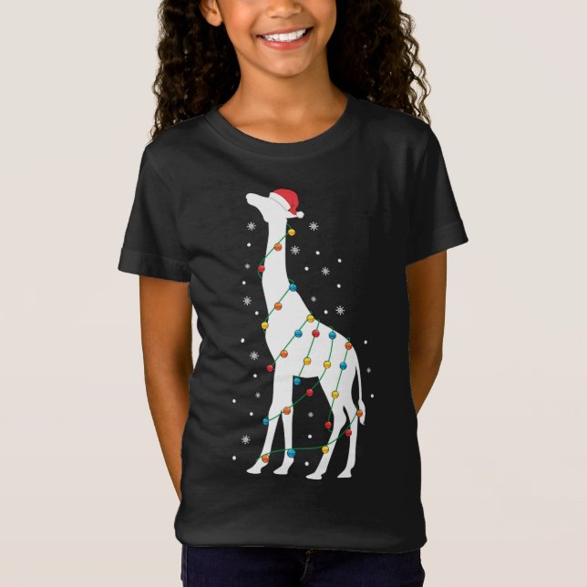 Jul Giraffe jul Ljus Santa Hat Anima T Shirt (Framsida)