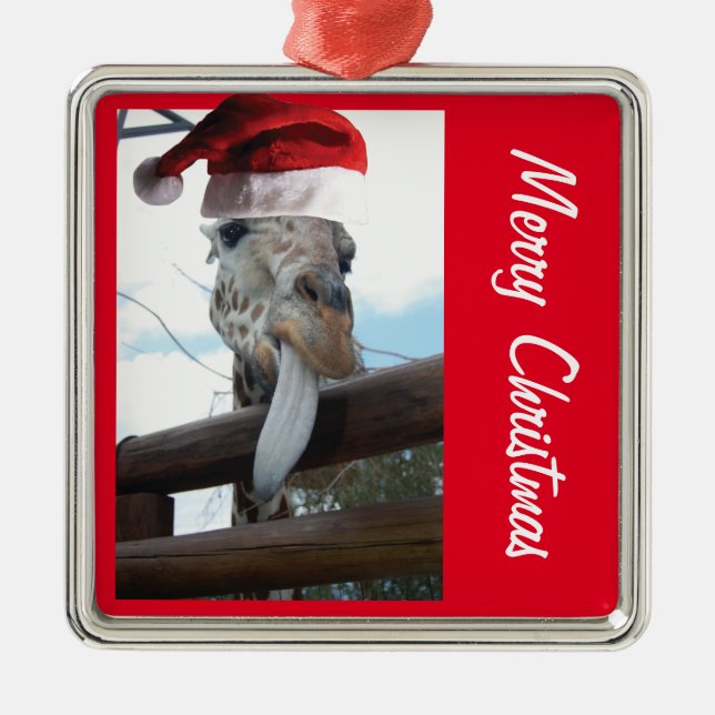 Jul Giraffe med Jultomten Hat Julgransprydnad Metall (Framsidan)
