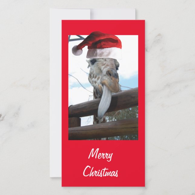 Jul Giraffe med Jultomten Hat Kort (Framsida)