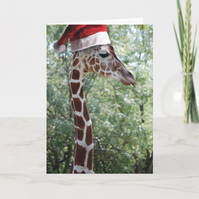 Jul Giraffe med Santa Hat Helgkort (Framsida)