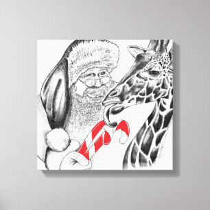 Jul Giraffe och Jultomten Canvastryck