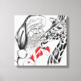Jul Giraffe och Jultomten Canvastryck