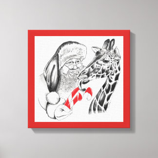 Jul Giraffe och Jultomten Canvastryck