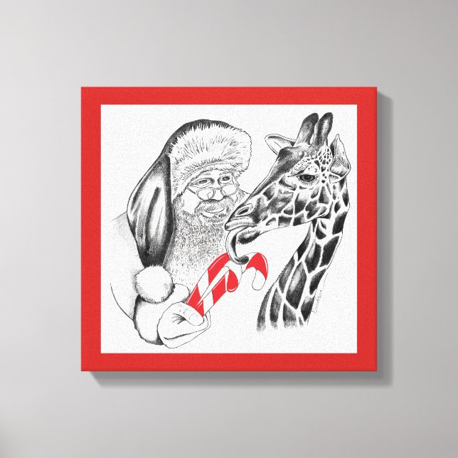 Jul Giraffe och Jultomten Canvastryck (Framsida)