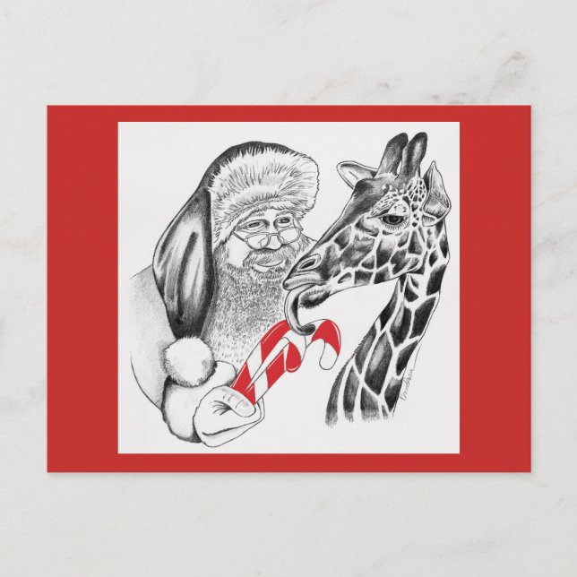 Jul Giraffe och Jultomten Helg Vykort (Framsida)