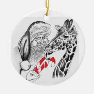 Jul Giraffe och Jultomten Julgransprydnad Keramik