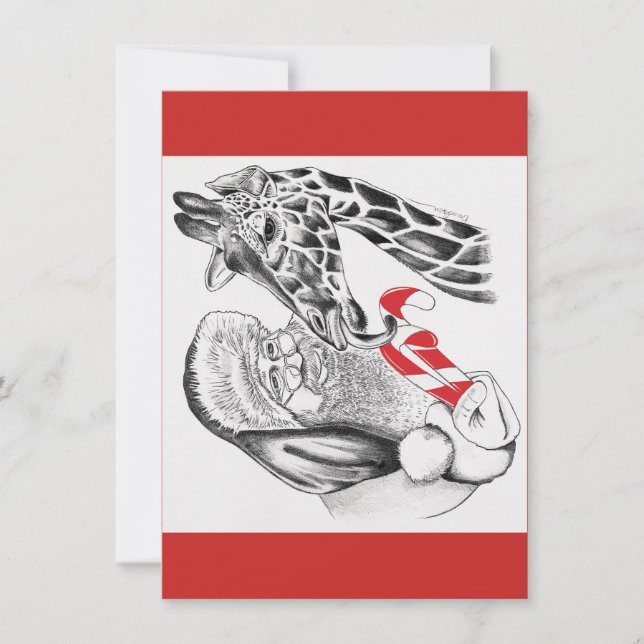 Jul Giraffe och Jultomten Julkort (Framsida)