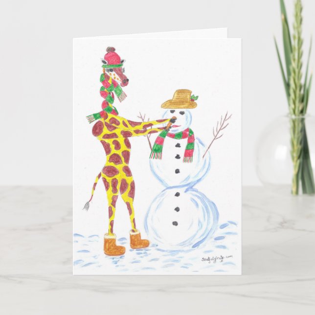 Jul Giraffe och Snögubbe Helgkort (Framsida)