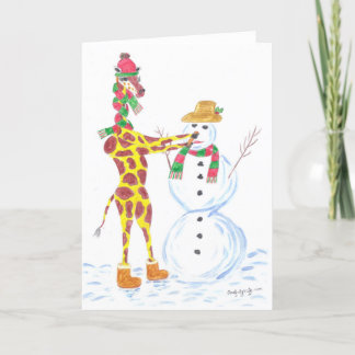 Jul Giraffe och Snögubbe Helgkort