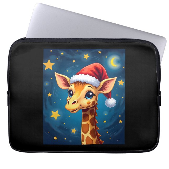 Jul Giraffe Santa Hat Starry Night Helgdag L Laptop Fodral (Framsidan)