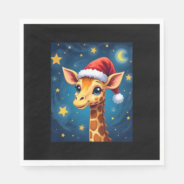 Jul Giraffe Santa Hat Starry Night Helgdag L Pappersservett (Framsidan)
