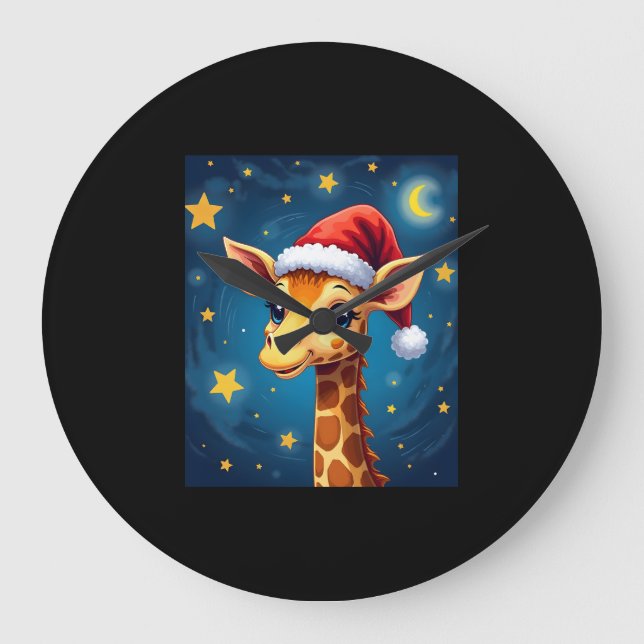 Jul Giraffe Santa Hat Starry Night Helgdag L Stor Klocka (Framsida)
