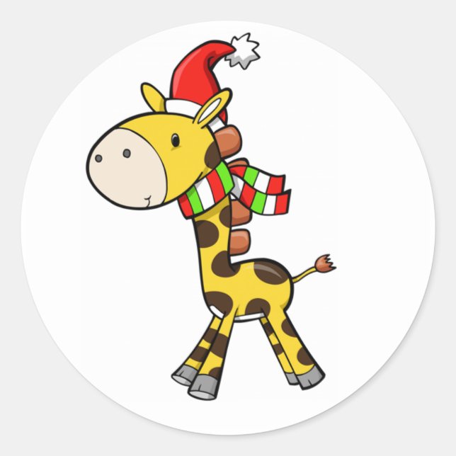 Jul Giraffe Sticker Runt Klistermärke (Framsida)