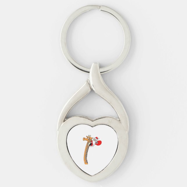 Jul Giraffe Twisted Heart Silverfärgad Nyckelring (Framsidan)