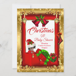 Jul Girl Boy Shower Red Guld Gift Box A Inbjudningar