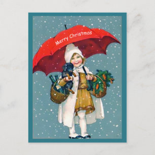 Jul Girl, Dachshund Puppy, Red Umbrella Vykort