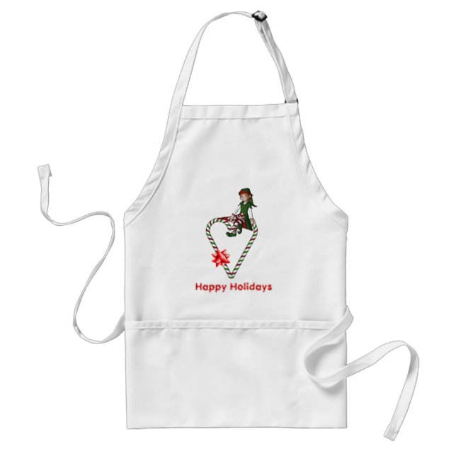 Jul Girl Elf Candy cane Heart Helgdag Apron Förkläde (Framsidan)