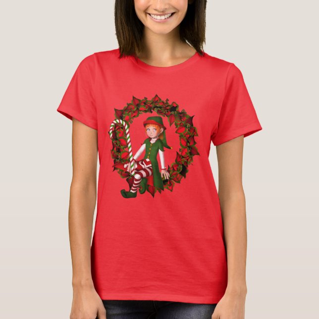 Jul Girl Elf On Wandeand Cute Helgdag T Shirt (Framsida)
