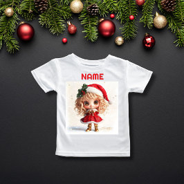 Jul Girl med Holly Hat CUSTOM NAME T Shirt