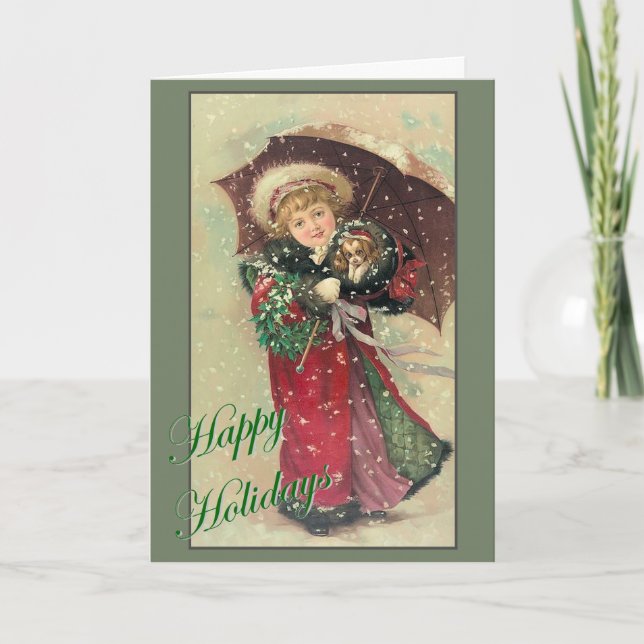 Jul Girl with Puppy Helgkort (Framsida)