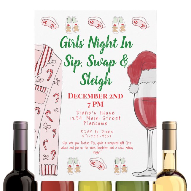 Jul Girls' Nattgåva-byten PJs Vin Inbjudningar (Skapare uppladdad)