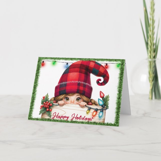 Jul Girly Gnome med Play Hat Helgkort (Framsida)