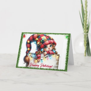 Jul Girly Gnome med Play Hat Helgkort