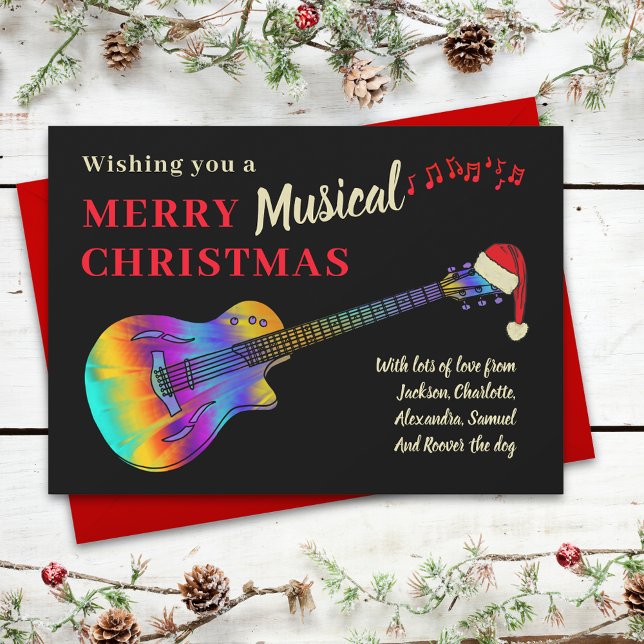 Jul Gitarrmusiker Personlig Julkort (Merry musical christmas guitar personalized holiday card For music lovers)