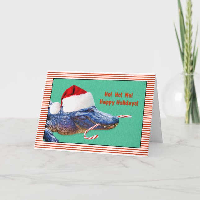 Jul glad helg, alligator, Santa hatt Helgkort (Framsida)