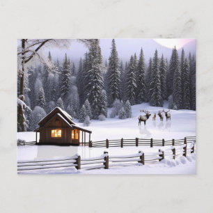 Jul Glad helg Cabin i Snö Elk Vykort