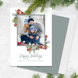 Jul Glad helg Elegant Red Holly Berries Julkort