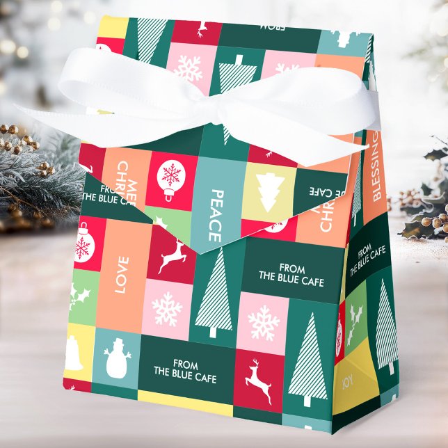 Jul Glad helg Modern Corporate Namn Presentaskar (Christmas Happy Holidays Modern Name Favor Boxes)