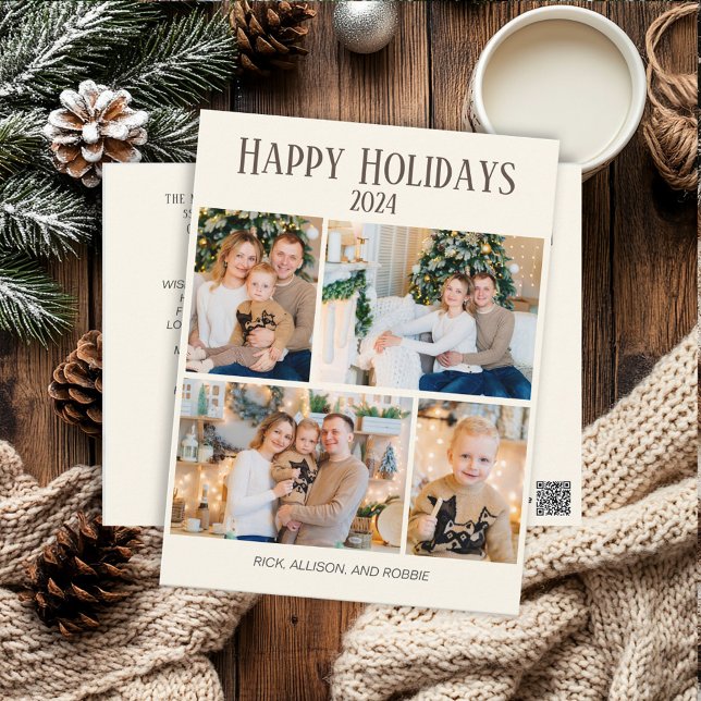 Jul Glad Jul 4 Foto Collage  Vykort (4-photo cream-colored Christmas photo greeting postcard)