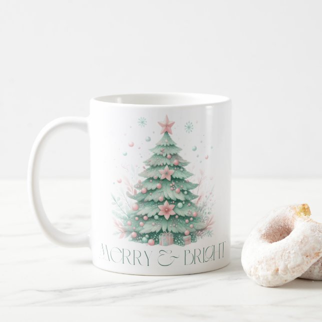 Jul Glad & Ljus Julgran Mint Rosa Kaffemugg (Med munk)