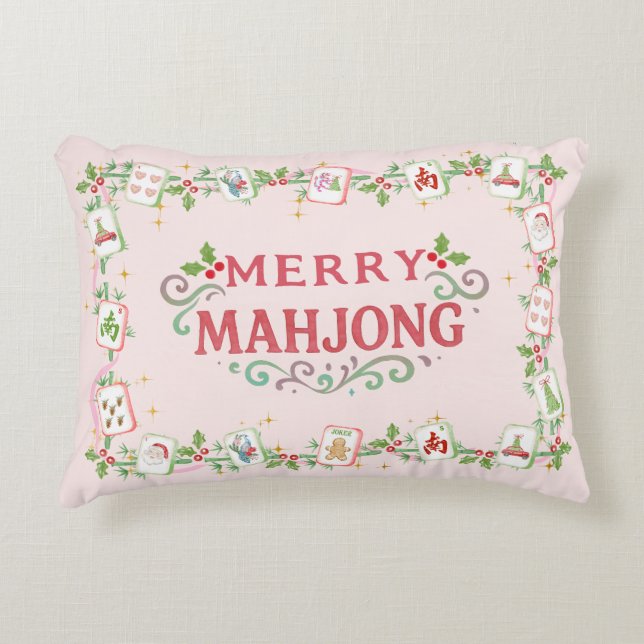 Jul Glad Mahjong Prydnadskudde (Framsidan)