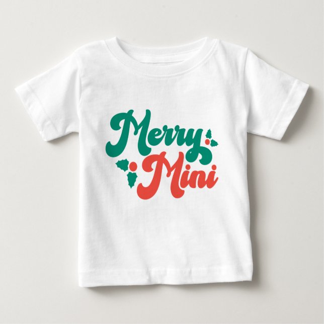 Jul Glad Mini Söt Modern Typsnittsmanus T Shirt (Framsida)