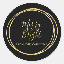 Jul Glad och Ljus Familjenamn Svart Guld Runt Klistermärke