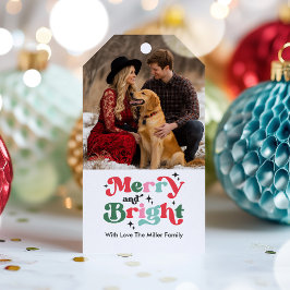 Jul Glad Och Ljusfylld Färgrik Retro Helgdag Presentetikett